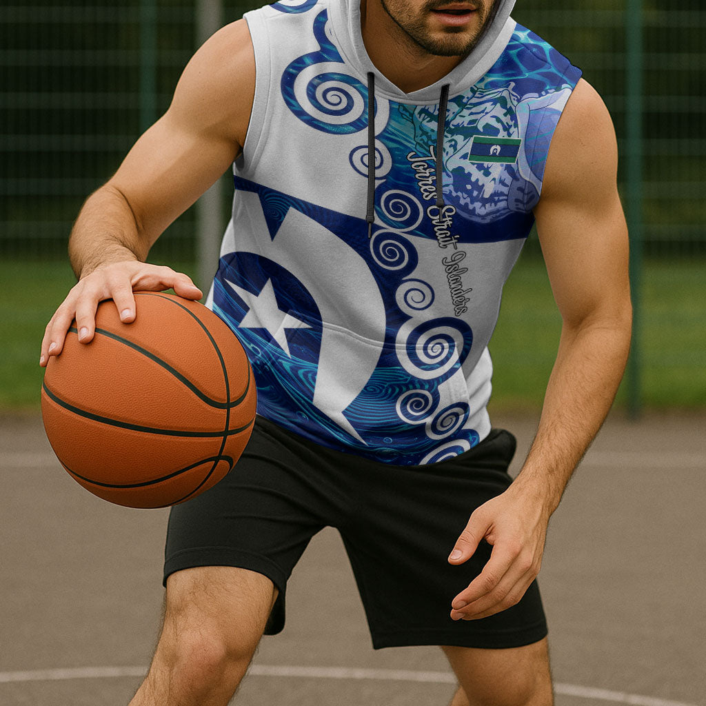 Torres Strait Islanders Nautical Compass Sea Life Sleeveless Hoodie Indigenous Traditional Flag Pattern Tribal Marine Art