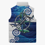 Torres Strait Islanders Nautical Compass Sea Life Sleeveless Puffer Jacket Indigenous Traditional Flag Pattern Tribal Marine Art