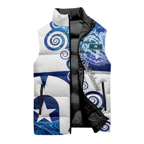 Torres Strait Islanders Nautical Compass Sea Life Sleeveless Puffer Jacket Indigenous Traditional Flag Pattern Tribal Marine Art