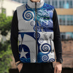 Torres Strait Islanders Nautical Compass Sea Life Sleeveless Puffer Jacket Indigenous Traditional Flag Pattern Tribal Marine Art