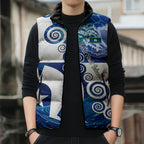 Torres Strait Islanders Nautical Compass Sea Life Sleeveless Puffer Jacket Indigenous Traditional Flag Pattern Tribal Marine Art