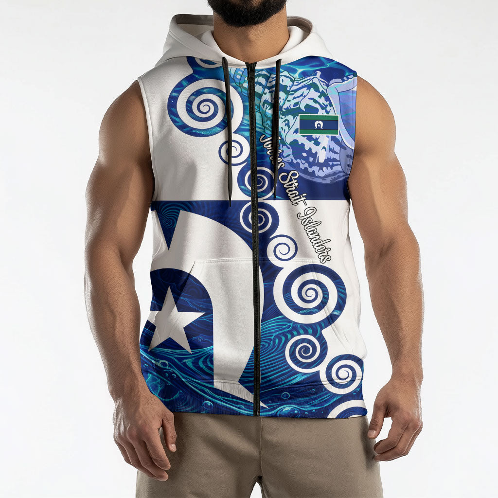Torres Strait Islanders Nautical Compass Sea Life Sleeveless Zip Hoodie Indigenous Traditional Flag Pattern Tribal Marine Art