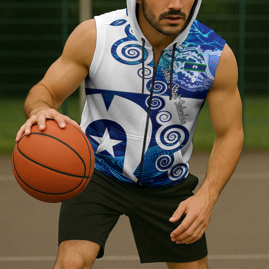 Torres Strait Islanders Nautical Compass Sea Life Sleeveless Zip Hoodie Indigenous Traditional Flag Pattern Tribal Marine Art