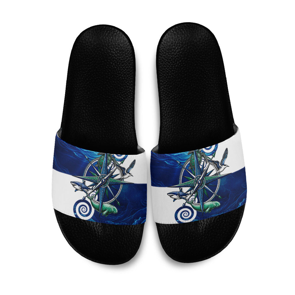 Torres Strait Islanders Nautical Compass Sea Life Slide Sandals Indigenous Traditional Flag Pattern Tribal Marine Art