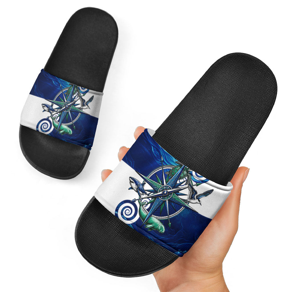 Torres Strait Islanders Nautical Compass Sea Life Slide Sandals Indigenous Traditional Flag Pattern Tribal Marine Art