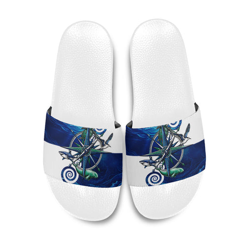 Torres Strait Islanders Nautical Compass Sea Life Slide Sandals Indigenous Traditional Flag Pattern Tribal Marine Art
