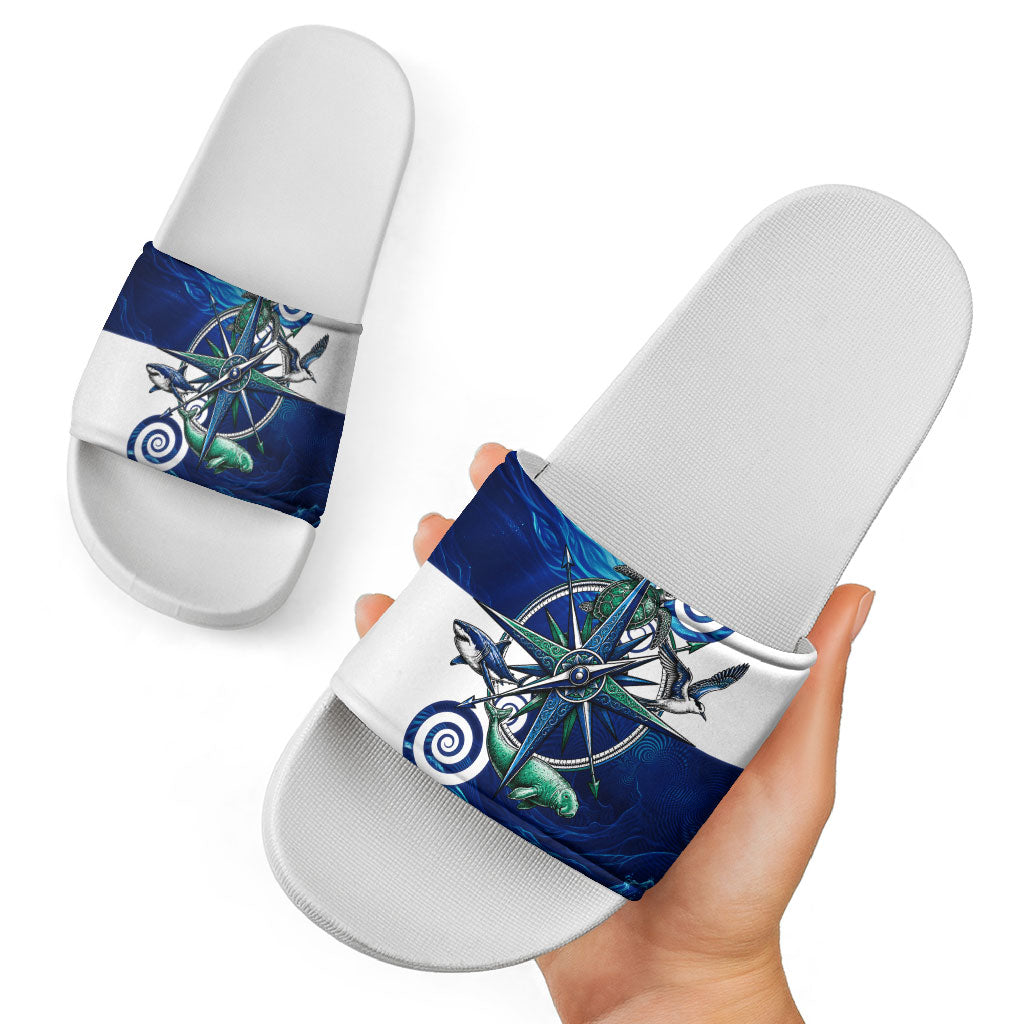 Torres Strait Islanders Nautical Compass Sea Life Slide Sandals Indigenous Traditional Flag Pattern Tribal Marine Art