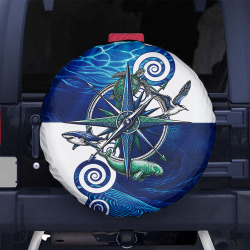 Torres Strait Islanders Nautical Compass Sea Life Spare Tire Cover Indigenous Traditional Flag Pattern Tribal Marine Art