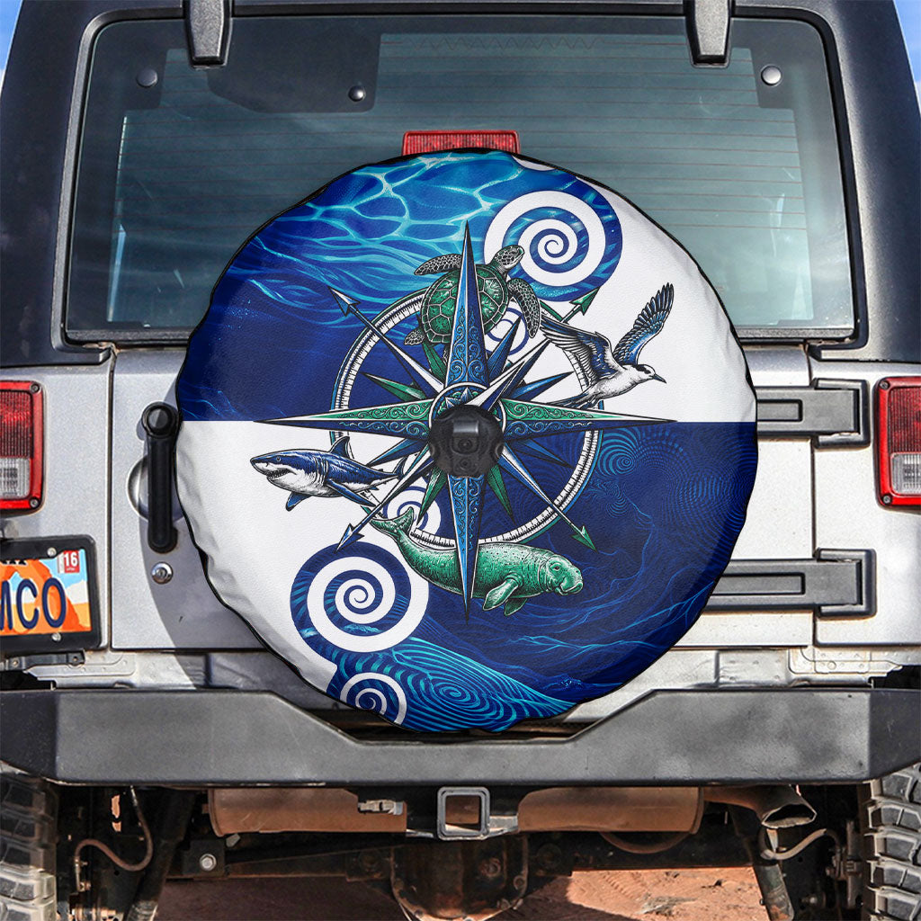 Torres Strait Islanders Nautical Compass Sea Life Spare Tire Cover Indigenous Traditional Flag Pattern Tribal Marine Art