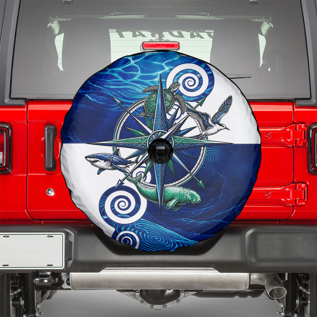 Torres Strait Islanders Nautical Compass Sea Life Spare Tire Cover Indigenous Traditional Flag Pattern Tribal Marine Art