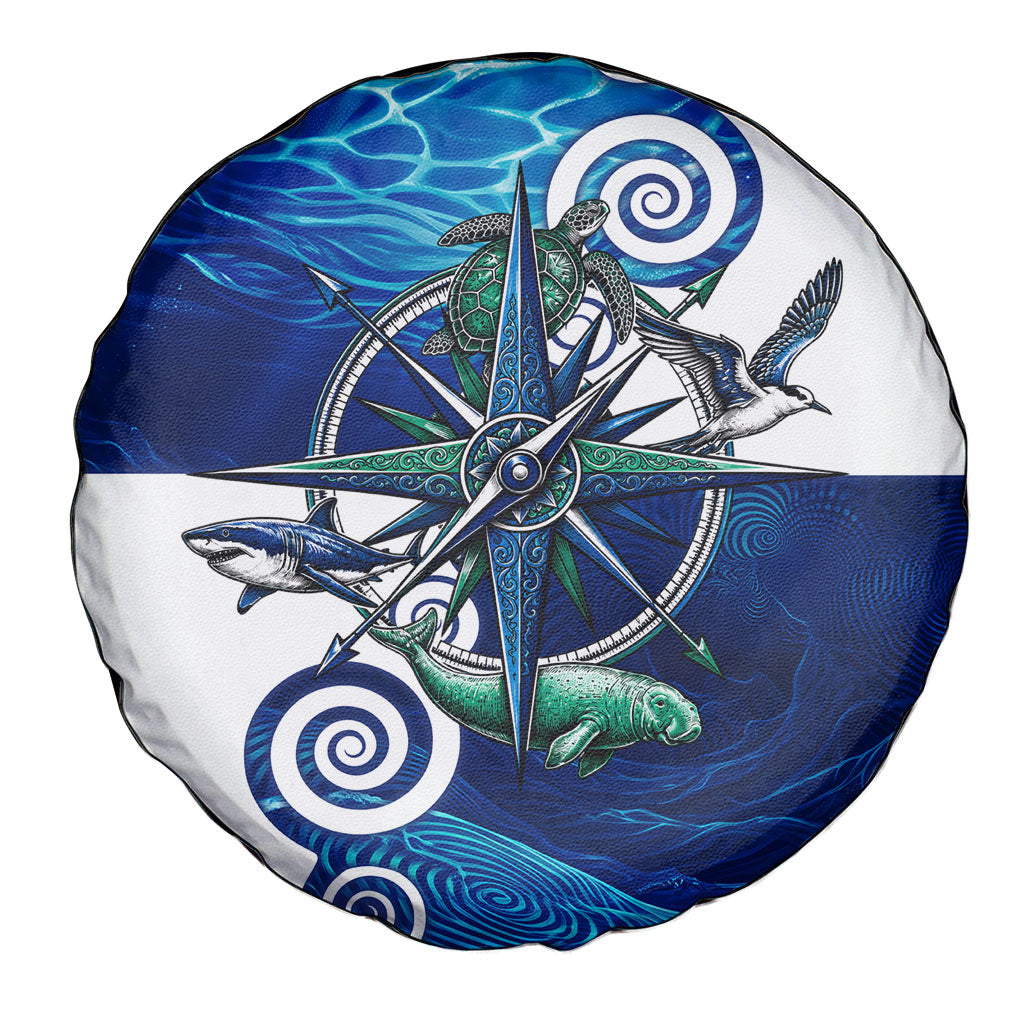 Torres Strait Islanders Nautical Compass Sea Life Spare Tire Cover Indigenous Traditional Flag Pattern Tribal Marine Art