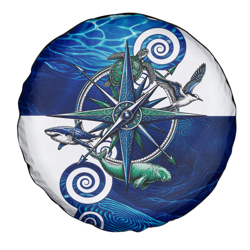 Torres Strait Islanders Nautical Compass Sea Life Spare Tire Cover Indigenous Traditional Flag Pattern Tribal Marine Art