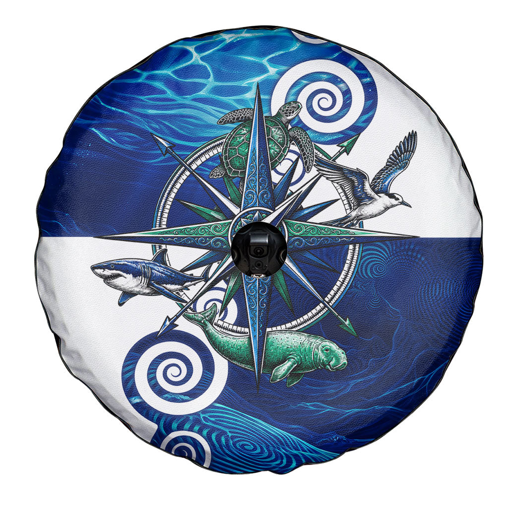 Torres Strait Islanders Nautical Compass Sea Life Spare Tire Cover Indigenous Traditional Flag Pattern Tribal Marine Art