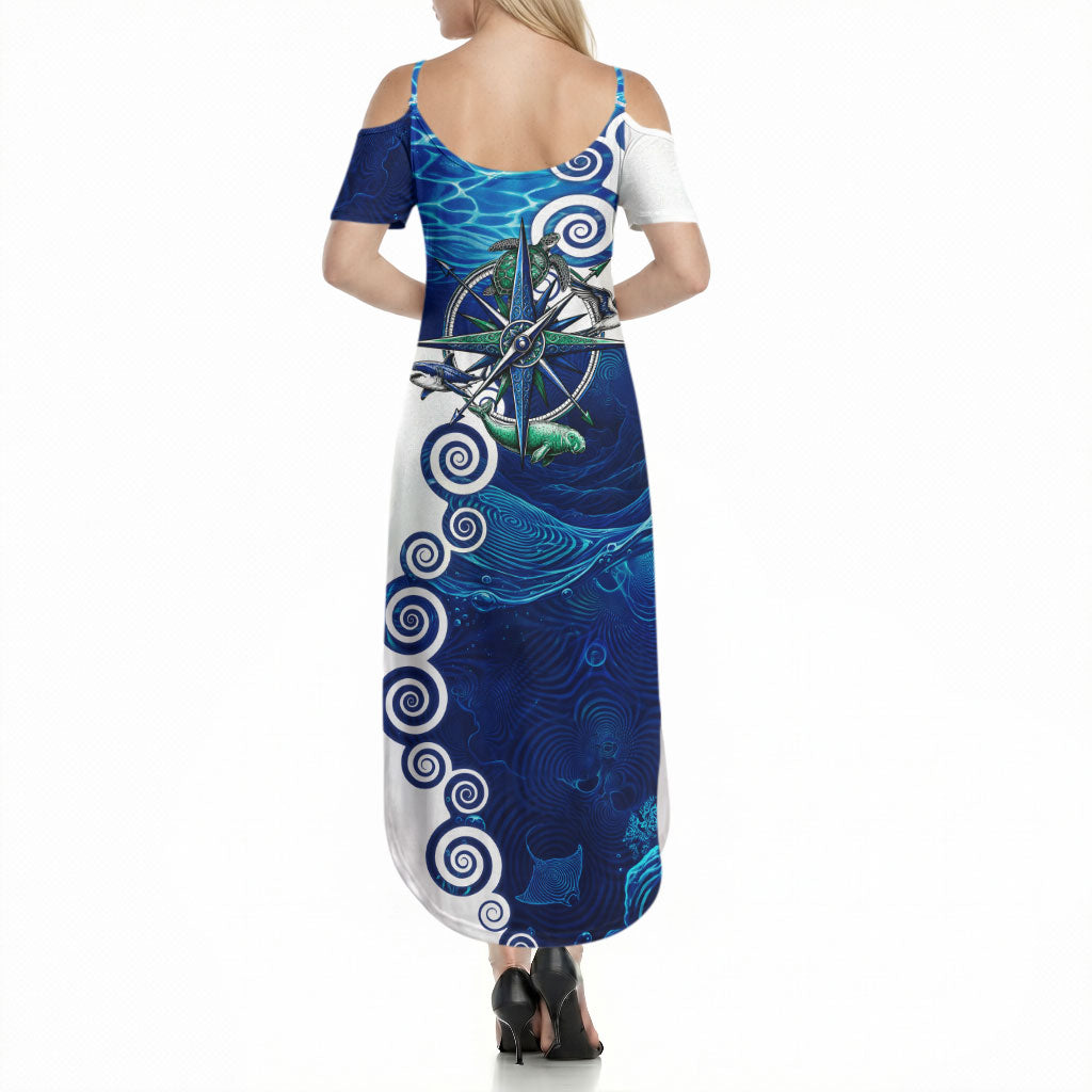 Torres Strait Islanders Nautical Compass Sea Life Summer Maxi Dress Indigenous Traditional Flag Pattern Tribal Marine Art