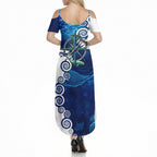 Torres Strait Islanders Nautical Compass Sea Life Summer Maxi Dress Indigenous Traditional Flag Pattern Tribal Marine Art