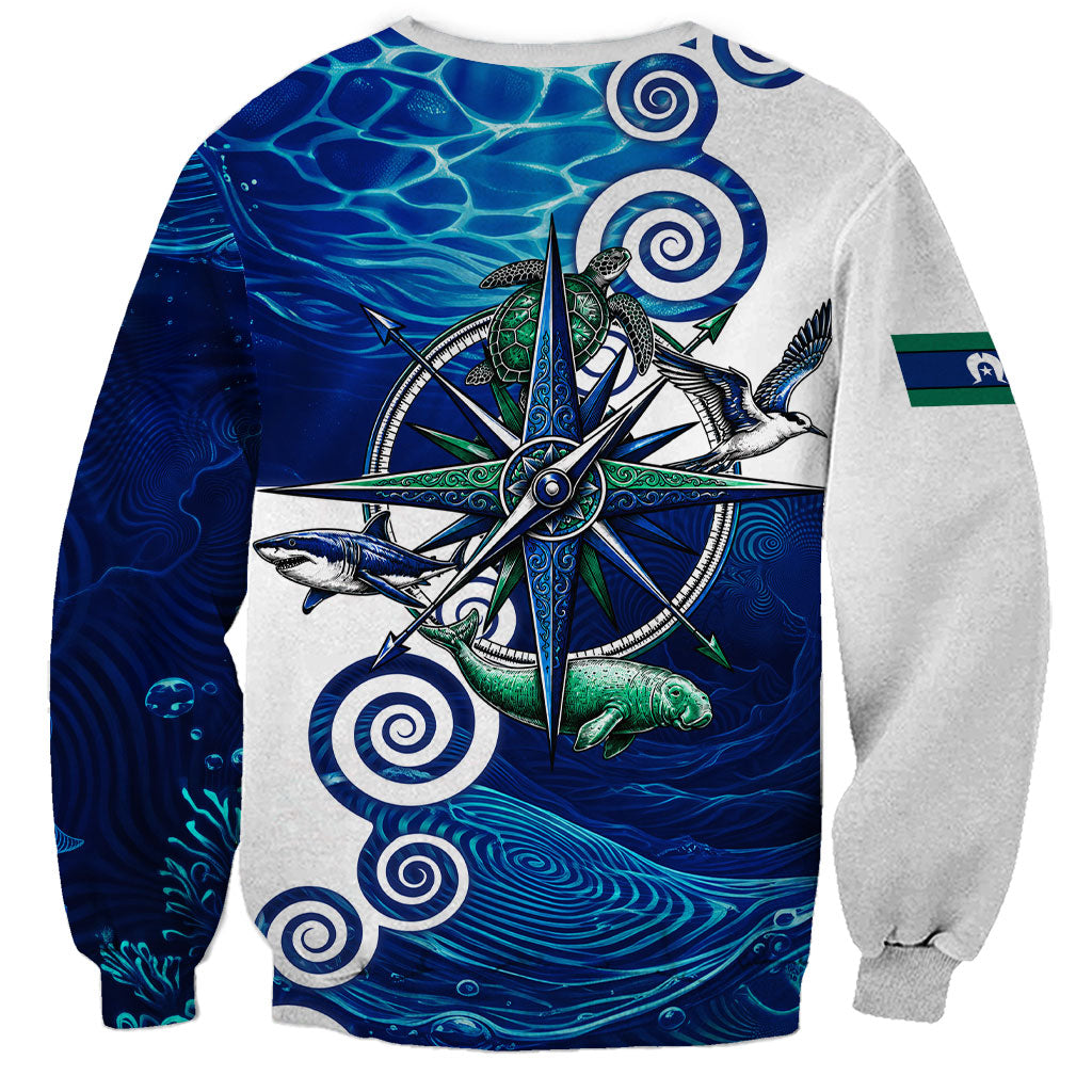Torres Strait Islanders Nautical Compass Sea Life Sweatshirt Indigenous Traditional Flag Pattern Tribal Marine Art
