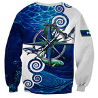 Torres Strait Islanders Nautical Compass Sea Life Sweatshirt Indigenous Traditional Flag Pattern Tribal Marine Art