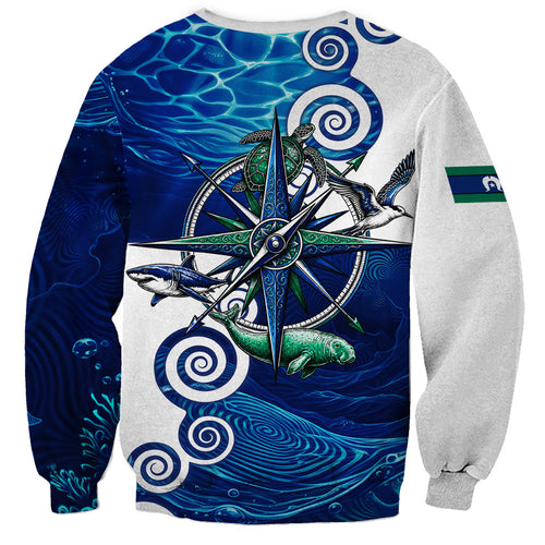 Torres Strait Islanders Nautical Compass Sea Life Sweatshirt Indigenous Traditional Flag Pattern Tribal Marine Art