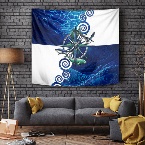 Torres Strait Islanders Nautical Compass Sea Life Tapestry Indigenous Traditional Flag Pattern Tribal Marine Art