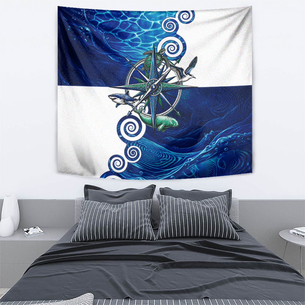 Torres Strait Islanders Nautical Compass Sea Life Tapestry Indigenous Traditional Flag Pattern Tribal Marine Art