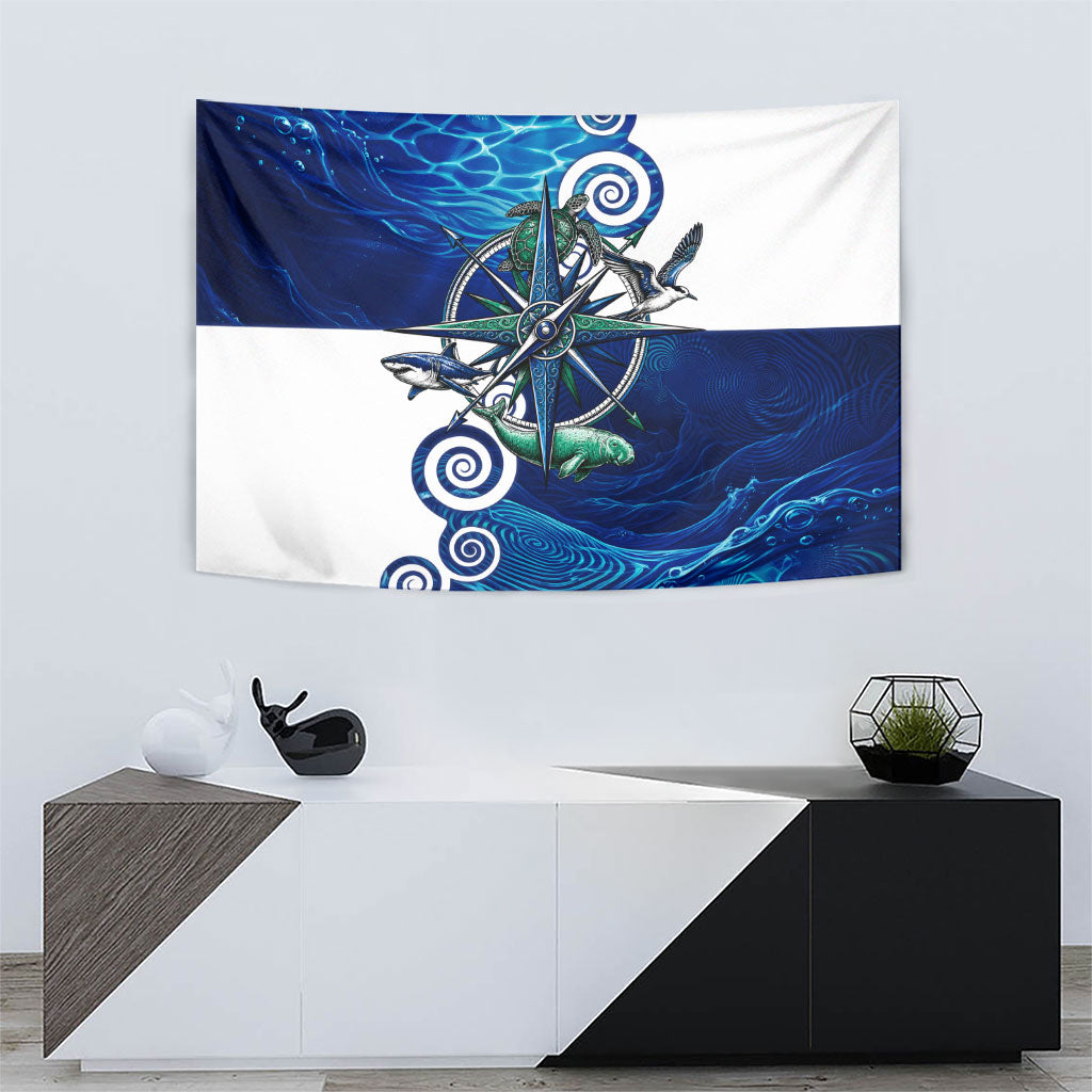 Torres Strait Islanders Nautical Compass Sea Life Tapestry Indigenous Traditional Flag Pattern Tribal Marine Art