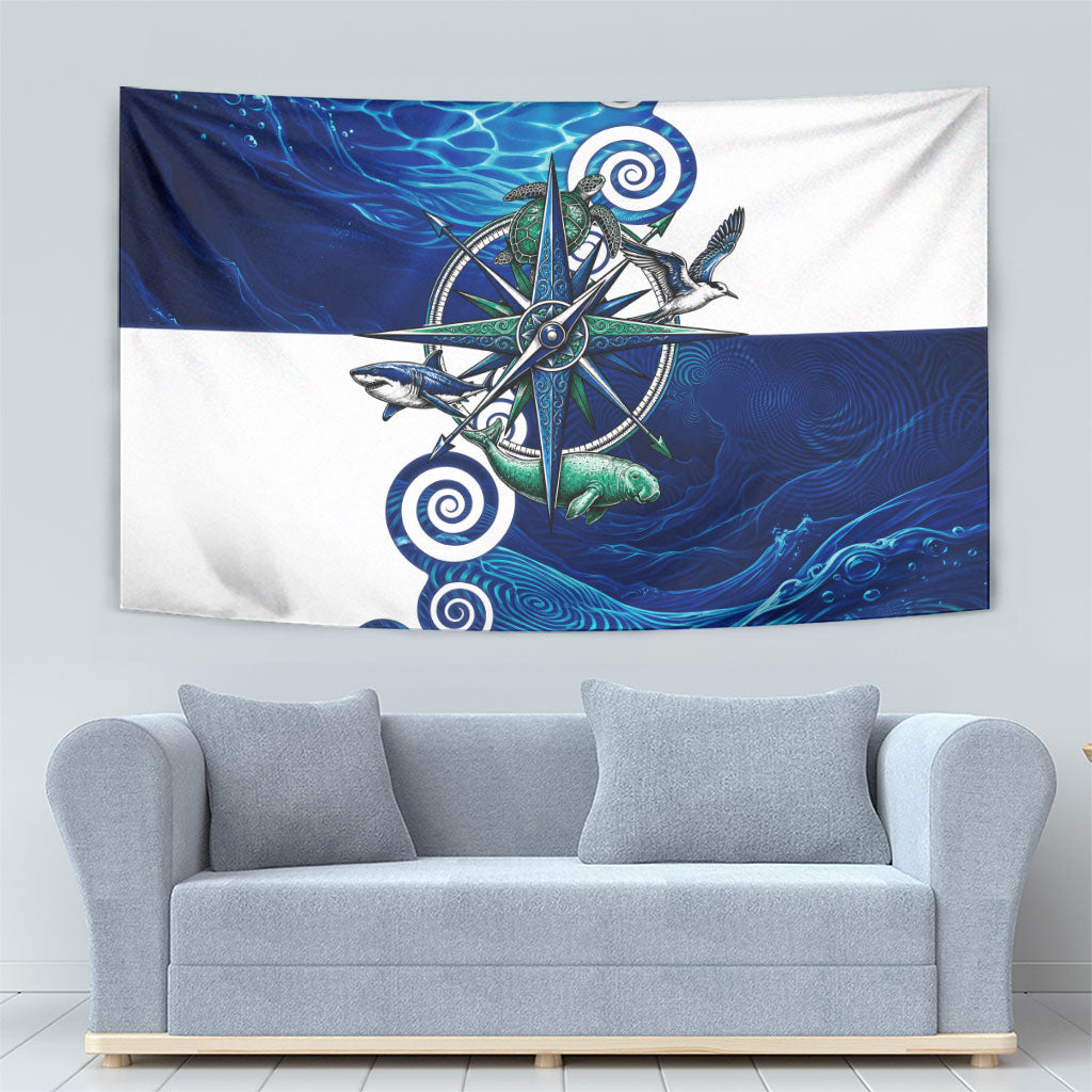 Torres Strait Islanders Nautical Compass Sea Life Tapestry Indigenous Traditional Flag Pattern Tribal Marine Art