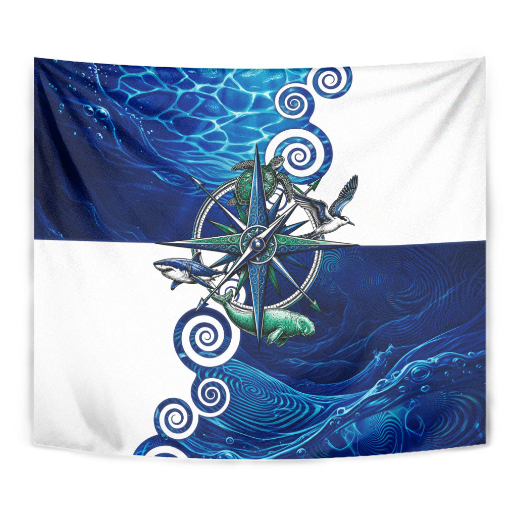 Torres Strait Islanders Nautical Compass Sea Life Tapestry Indigenous Traditional Flag Pattern Tribal Marine Art