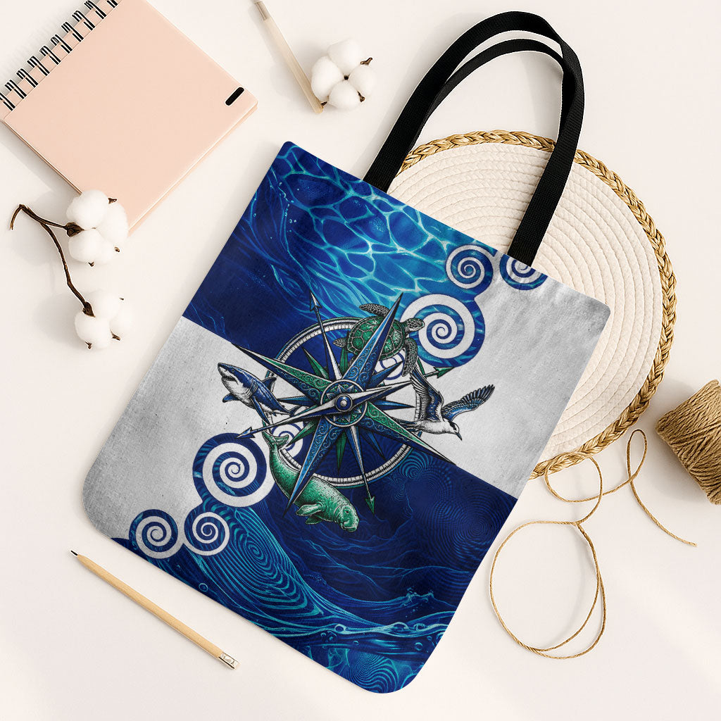 Torres Strait Islanders Nautical Compass Sea Life Tote Bag Indigenous Traditional Flag Pattern Tribal Marine Art