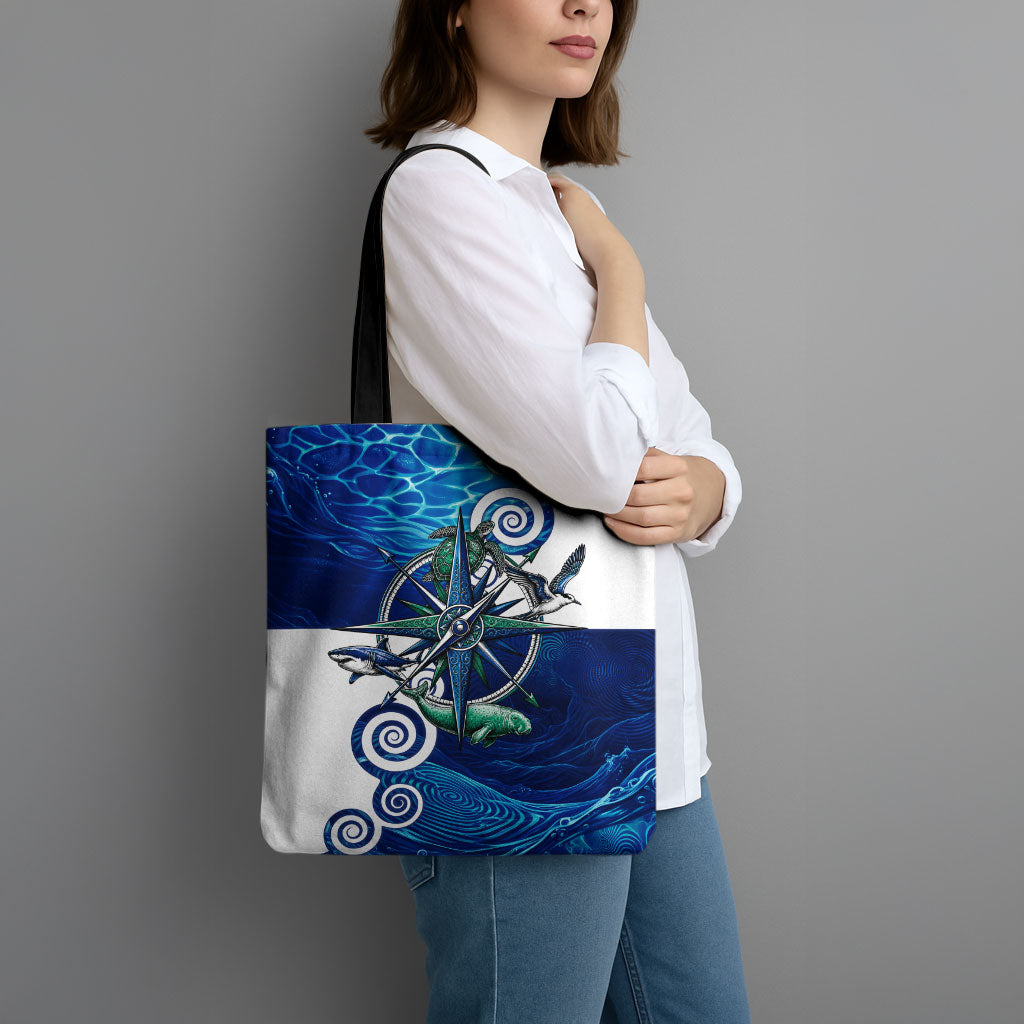 Torres Strait Islanders Nautical Compass Sea Life Tote Bag Indigenous Traditional Flag Pattern Tribal Marine Art