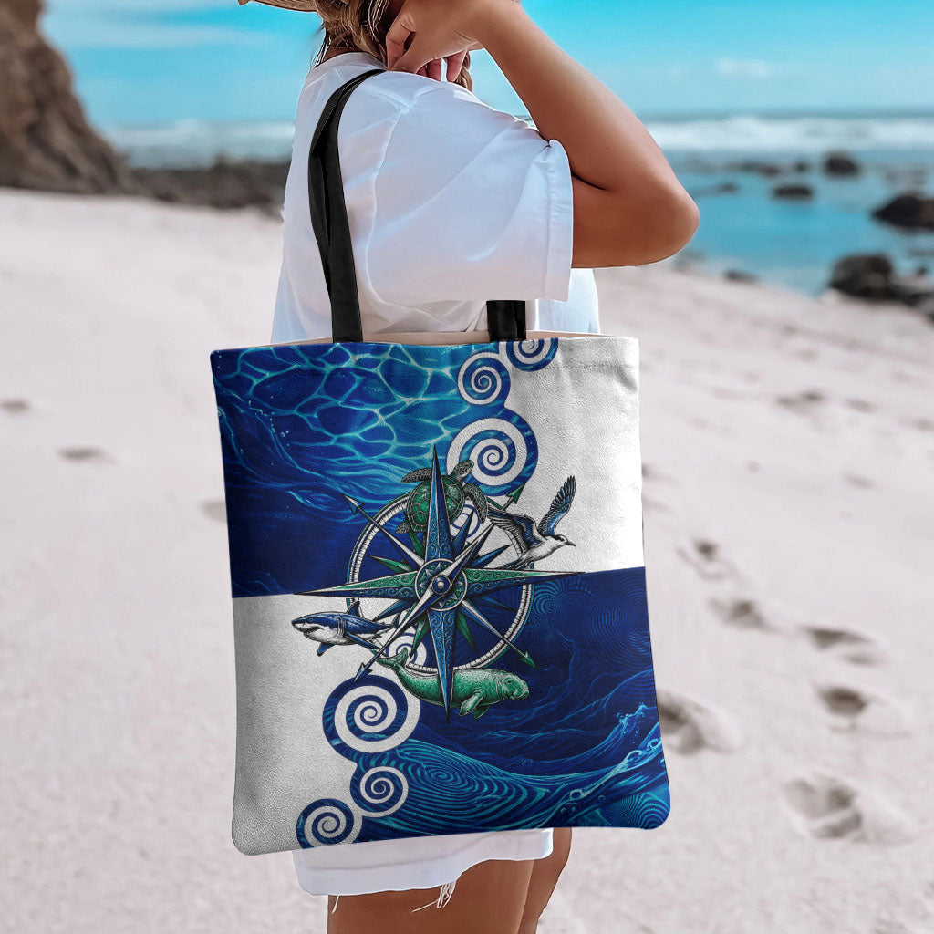 Torres Strait Islanders Nautical Compass Sea Life Tote Bag Indigenous Traditional Flag Pattern Tribal Marine Art