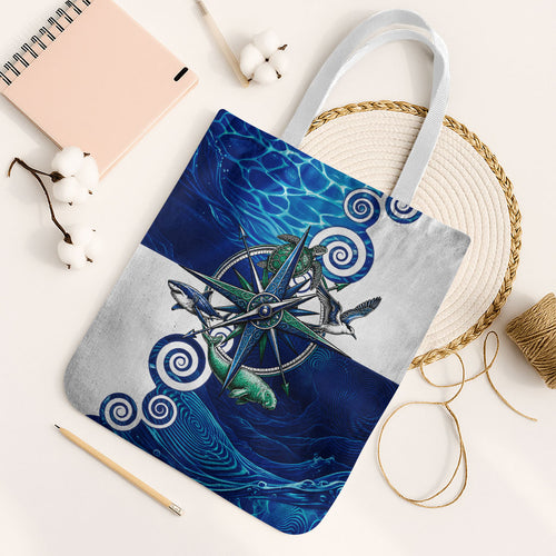 Torres Strait Islanders Nautical Compass Sea Life Tote Bag Indigenous Traditional Flag Pattern Tribal Marine Art