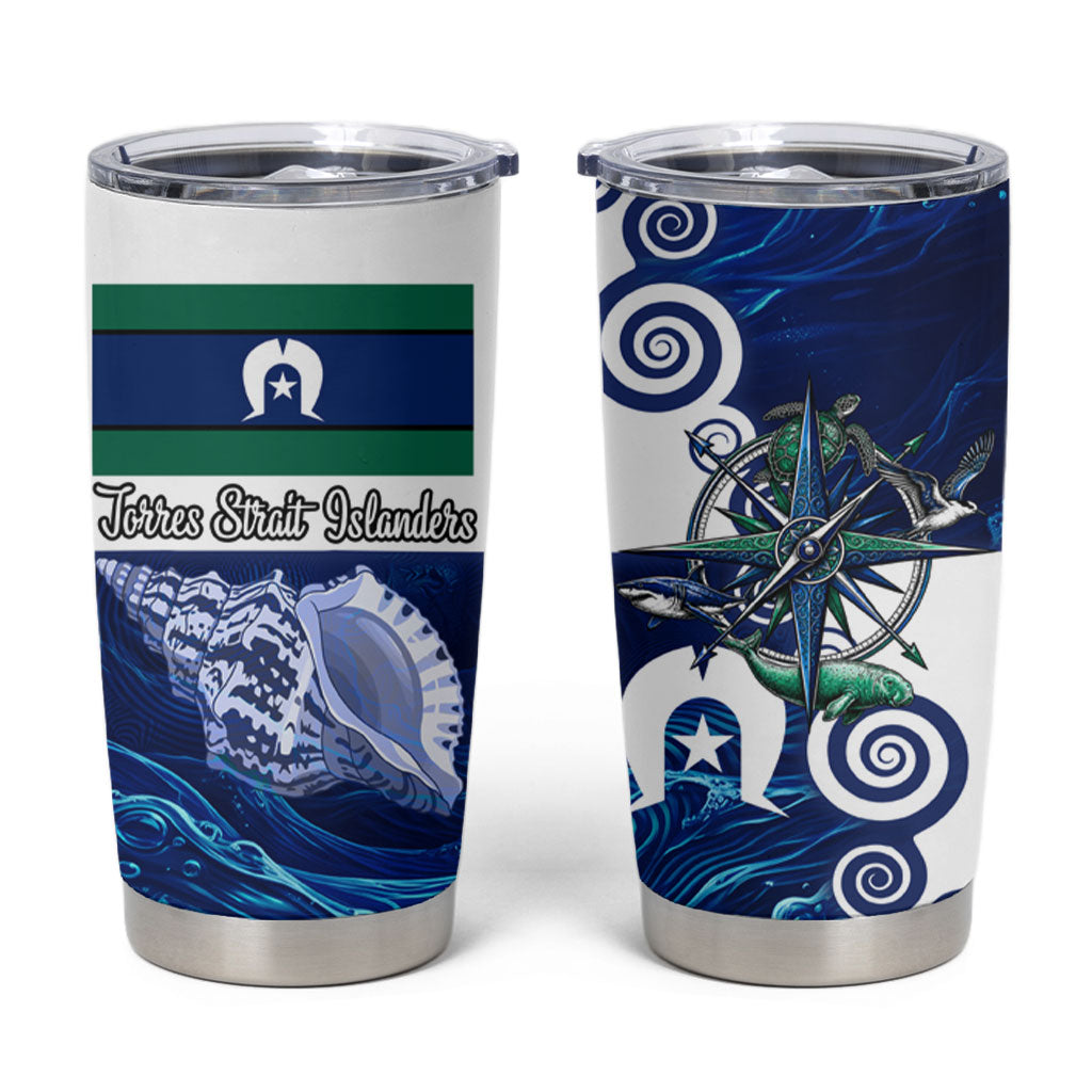 Torres Strait Islanders Nautical Compass Sea Life Tumbler Cup Indigenous Traditional Flag Pattern Tribal Marine Art