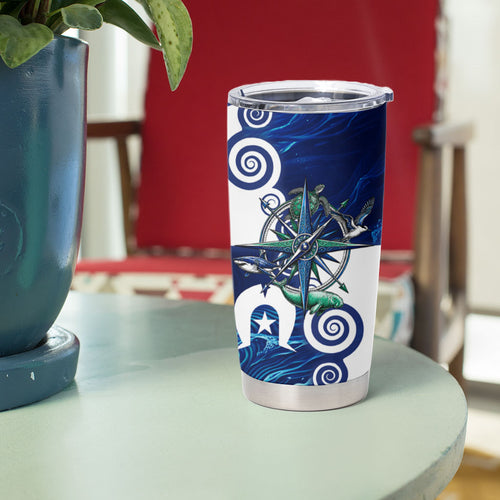 Torres Strait Islanders Nautical Compass Sea Life Tumbler Cup Indigenous Traditional Flag Pattern Tribal Marine Art