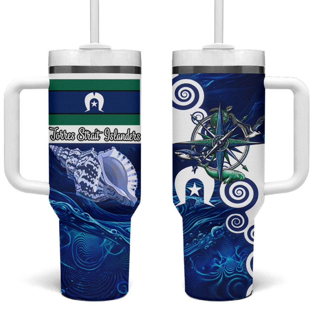 Torres Strait Islanders Nautical Compass Sea Life Tumbler With Handle Indigenous Traditional Flag Pattern Tribal Marine Art