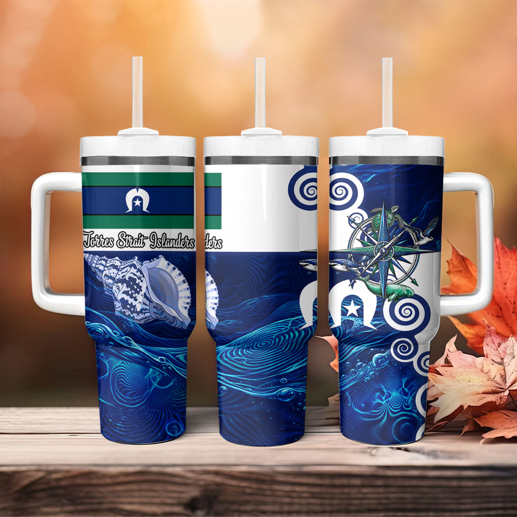 Torres Strait Islanders Nautical Compass Sea Life Tumbler With Handle Indigenous Traditional Flag Pattern Tribal Marine Art