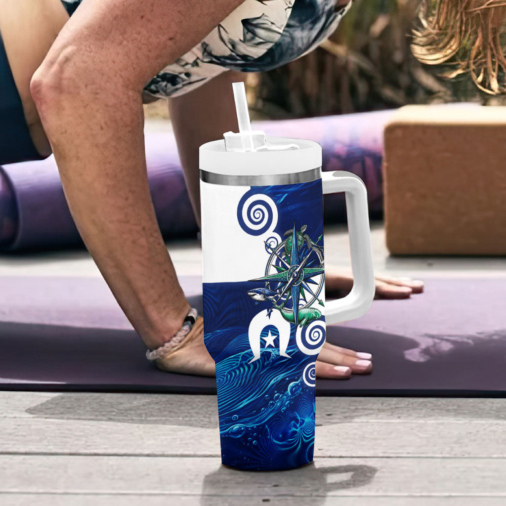 Torres Strait Islanders Nautical Compass Sea Life Tumbler With Handle Indigenous Traditional Flag Pattern Tribal Marine Art