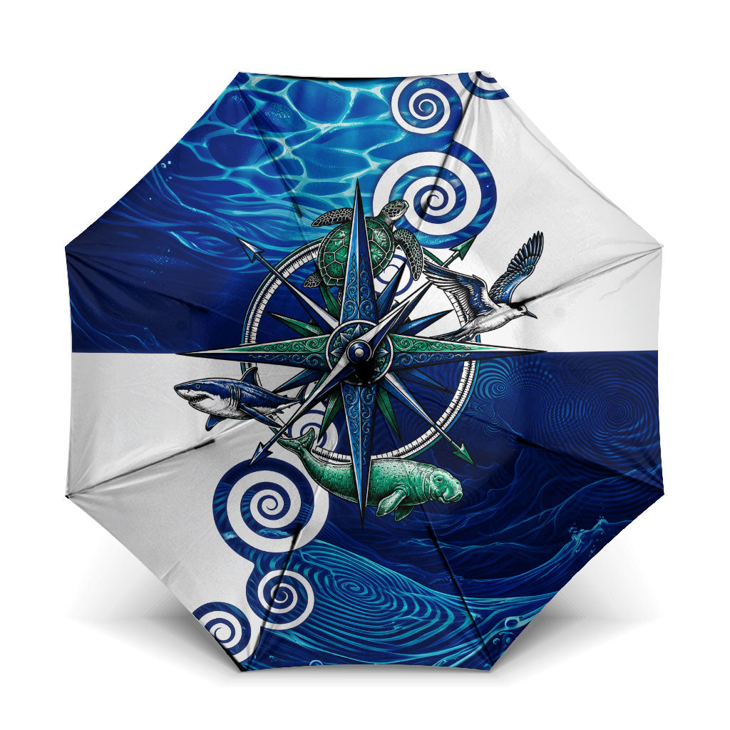 Torres Strait Islanders Nautical Compass Sea Life Umbrella Indigenous Traditional Flag Pattern Tribal Marine Art