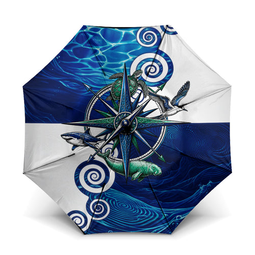 Torres Strait Islanders Nautical Compass Sea Life Umbrella Indigenous Traditional Flag Pattern Tribal Marine Art