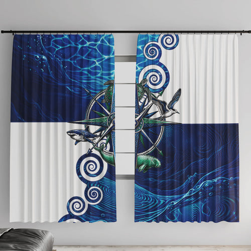 Torres Strait Islanders Nautical Compass Sea Life Window Curtain Indigenous Traditional Flag Pattern Tribal Marine Art