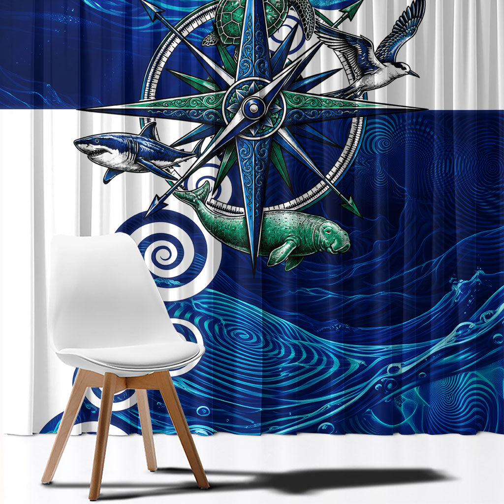 Torres Strait Islanders Nautical Compass Sea Life Window Curtain Indigenous Traditional Flag Pattern Tribal Marine Art