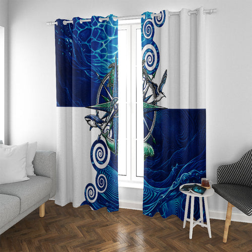 Torres Strait Islanders Nautical Compass Sea Life Window Curtain Indigenous Traditional Flag Pattern Tribal Marine Art