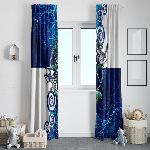 Torres Strait Islanders Nautical Compass Sea Life Window Curtain Indigenous Traditional Flag Pattern Tribal Marine Art