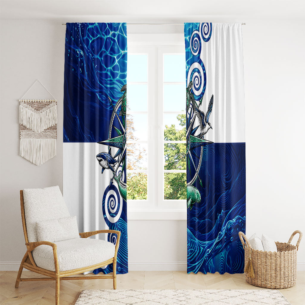 Torres Strait Islanders Nautical Compass Sea Life Window Curtain Indigenous Traditional Flag Pattern Tribal Marine Art