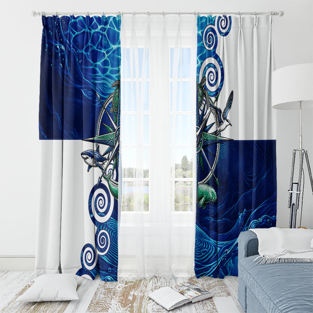 Torres Strait Islanders Nautical Compass Sea Life Window Curtain Indigenous Traditional Flag Pattern Tribal Marine Art