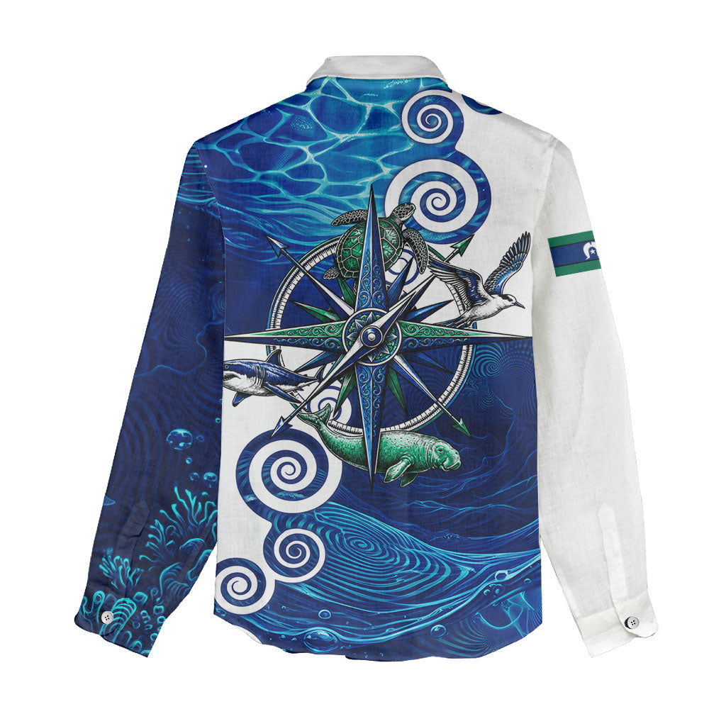 Torres Strait Islanders Nautical Compass Sea Life Women Casual Shirt Indigenous Traditional Flag Pattern Tribal Marine Art