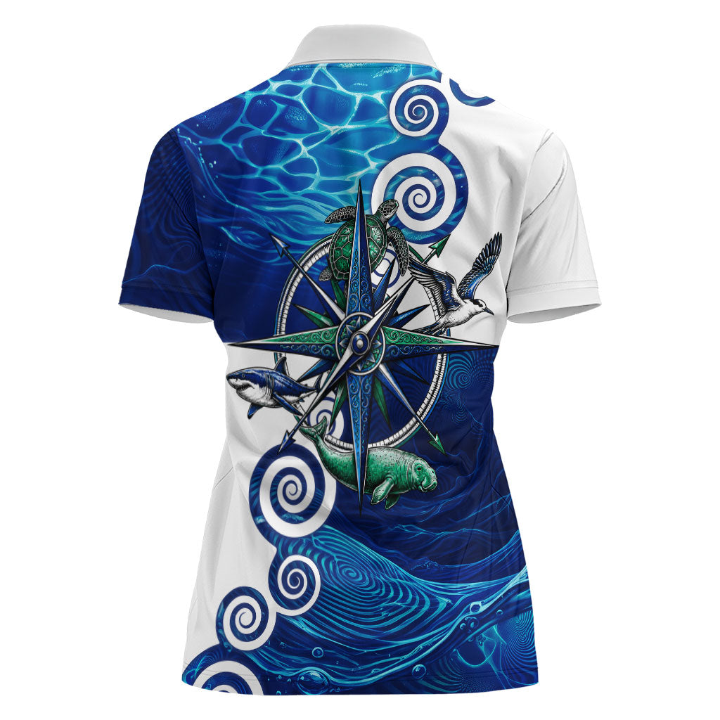 Torres Strait Islanders Nautical Compass Sea Life Women Polo Shirt Indigenous Traditional Flag Pattern Tribal Marine Art