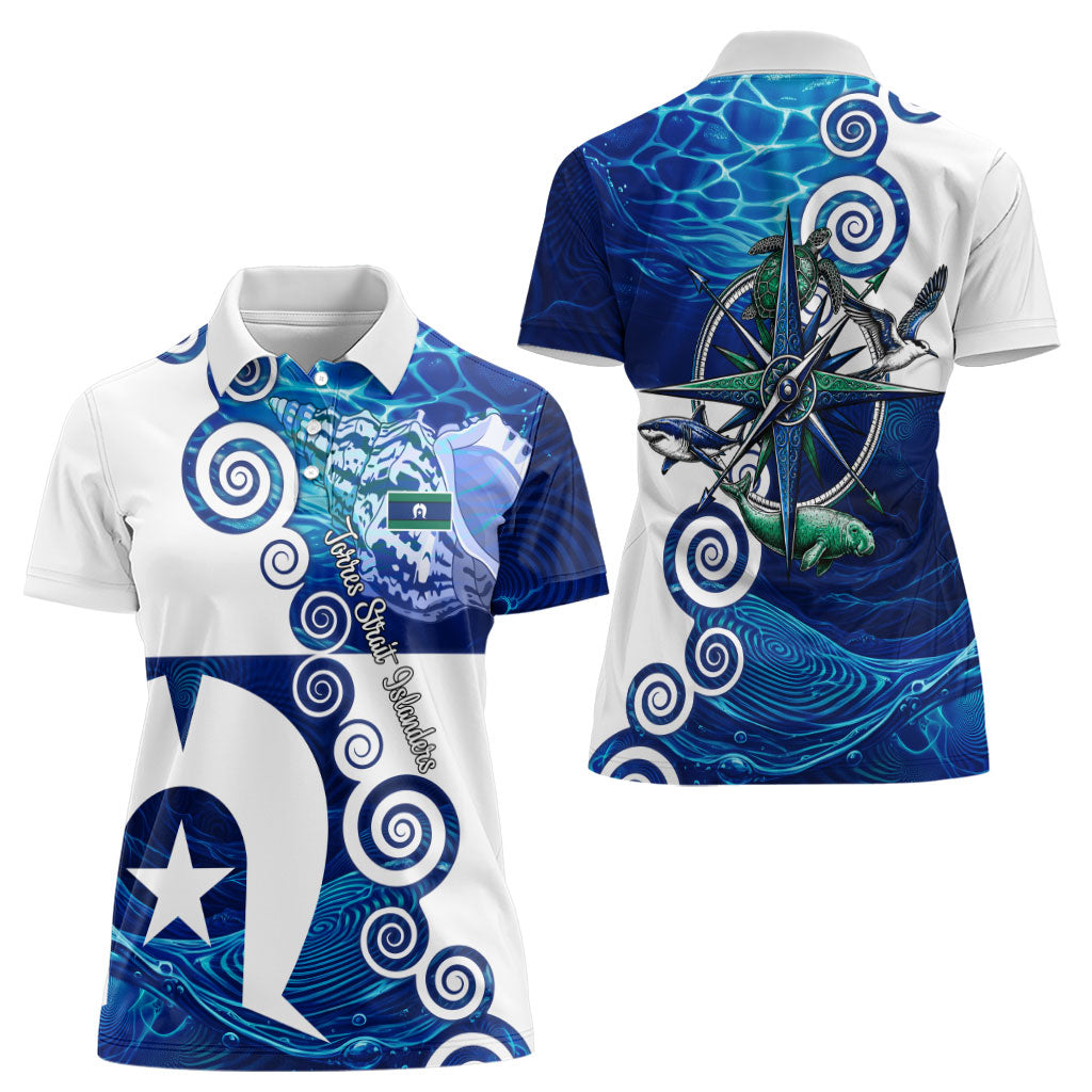 Torres Strait Islanders Nautical Compass Sea Life Women Polo Shirt Indigenous Traditional Flag Pattern Tribal Marine Art