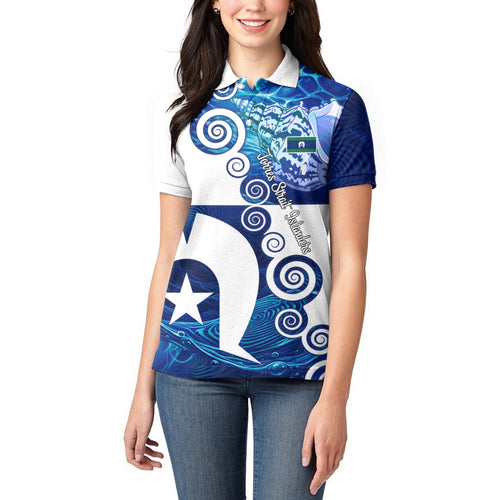 Torres Strait Islanders Nautical Compass Sea Life Women Polo Shirt Indigenous Traditional Flag Pattern Tribal Marine Art