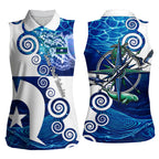 Torres Strait Islanders Nautical Compass Sea Life Women Sleeveless Polo Shirt Indigenous Traditional Flag Pattern Tribal Marine Art