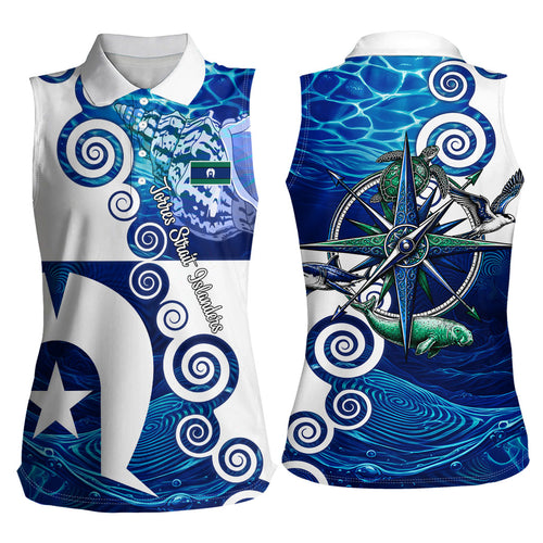 Torres Strait Islanders Nautical Compass Sea Life Women Sleeveless Polo Shirt Indigenous Traditional Flag Pattern Tribal Marine Art